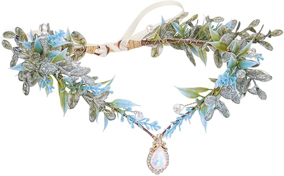 MOSTORY Woodland Flower Fairy Crown - Floral Elf Circlet with Rhinestone for Renfaire Accessories Women Renaissance Cosplay