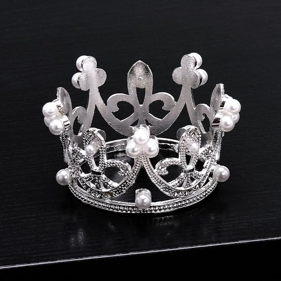 Mini Pearl Crown Cupcake Topper Tiny Doll Tiara Crowns Crystal Rhinestone Crown for Baby Shower Birthday Wedding Christmas Prince Princess King Themed Party Decorations Newborn Photo Prop (Silver)