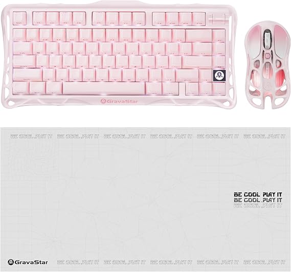 Gravastar K1 Mekanik Gaming Klavye, M1 Pro Kablosuz Optik Mouse ve Mousepad Oyuncu Seti (Sakura Pink)