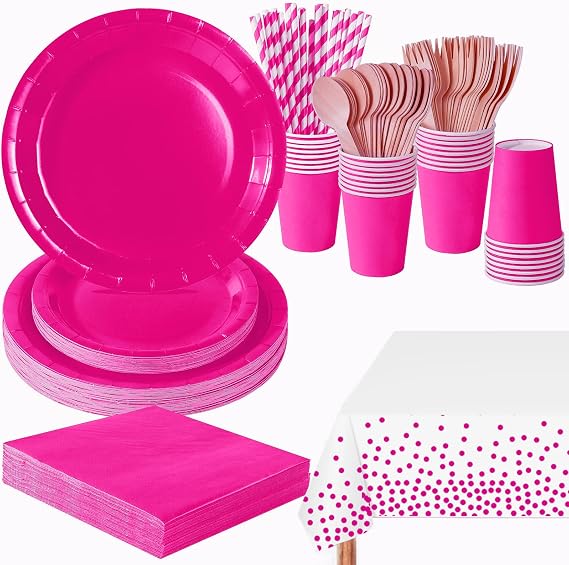 169 Pcs Rose Red Disposable Party Tableware Set