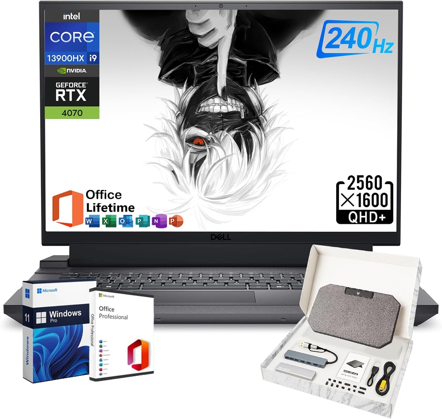 Dell G16 7630 Gaming Laptop - NVIDIA GeForce RTX 4070, Intel i9-13900HX Up to 5.4 GHz, 16 QHD 240Hz Display, Backlit KB, Win 11 Pro, wOffice Lifetime & Accessoire Bundle64 GB RAM | 2 TB SSD