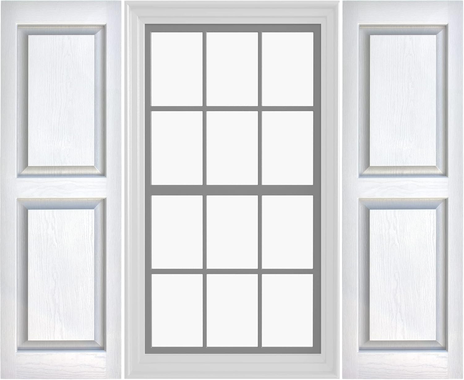 Raised Panel Vinyl Shutters (1 Pair) | 14.5"x59" - Dover White/Paintable | Exterior Window Shutters | Includes Mounting Hardware | Simple Installation | Made in USA
