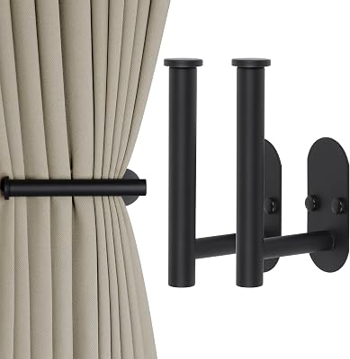 Yagoo 2 Pcs Adhesive Curtain Holdbacks,Screw-in Curtain Tie Backs Curtain Holders Tiebacks Curtain Hooks for Wall Mounted Curtain Pull Backs for Home Decor Drapes 2, Black