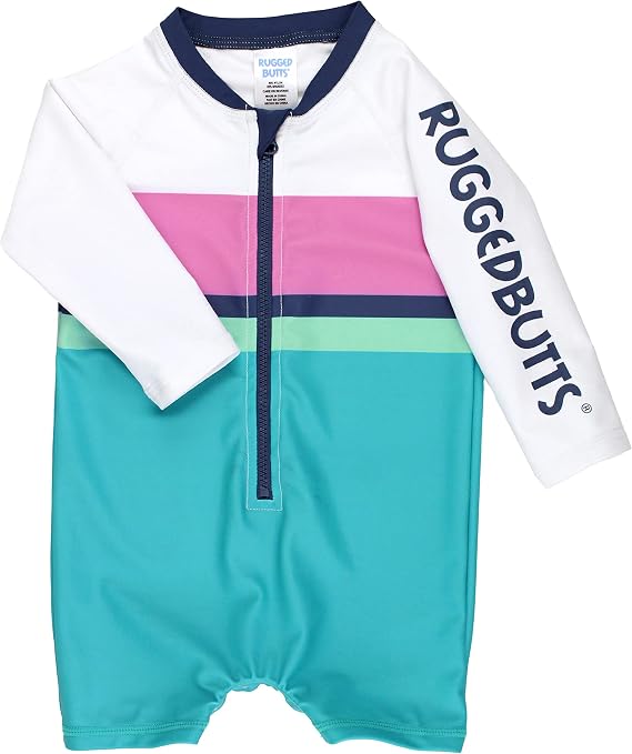 RUGGEDBUTTS Baby Boy Rash Guard Striped - One Piece Sunsuit UPF 50+