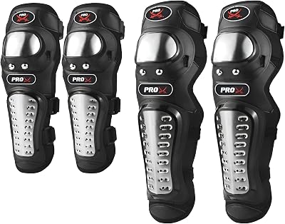 Autofy Alloy Steel Elbow Guard Knee Guard Shin Protector for Bikers Riders Bike Motorcycle Black Set of 4