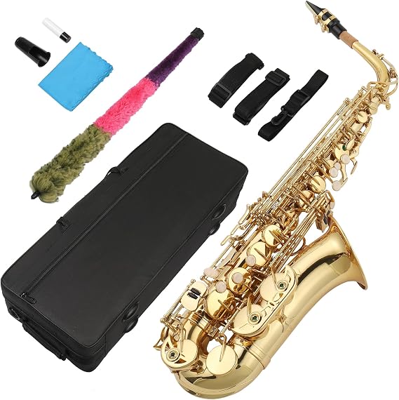 Ktaxon Alto Saxophone Drop E Flat Brass Beginner Sax Full Kit | with Mouthpiece, Carrying Case, Gloves, Cleaning Cloth Bar, Detachable Strap & Shoulder Strap & Reed