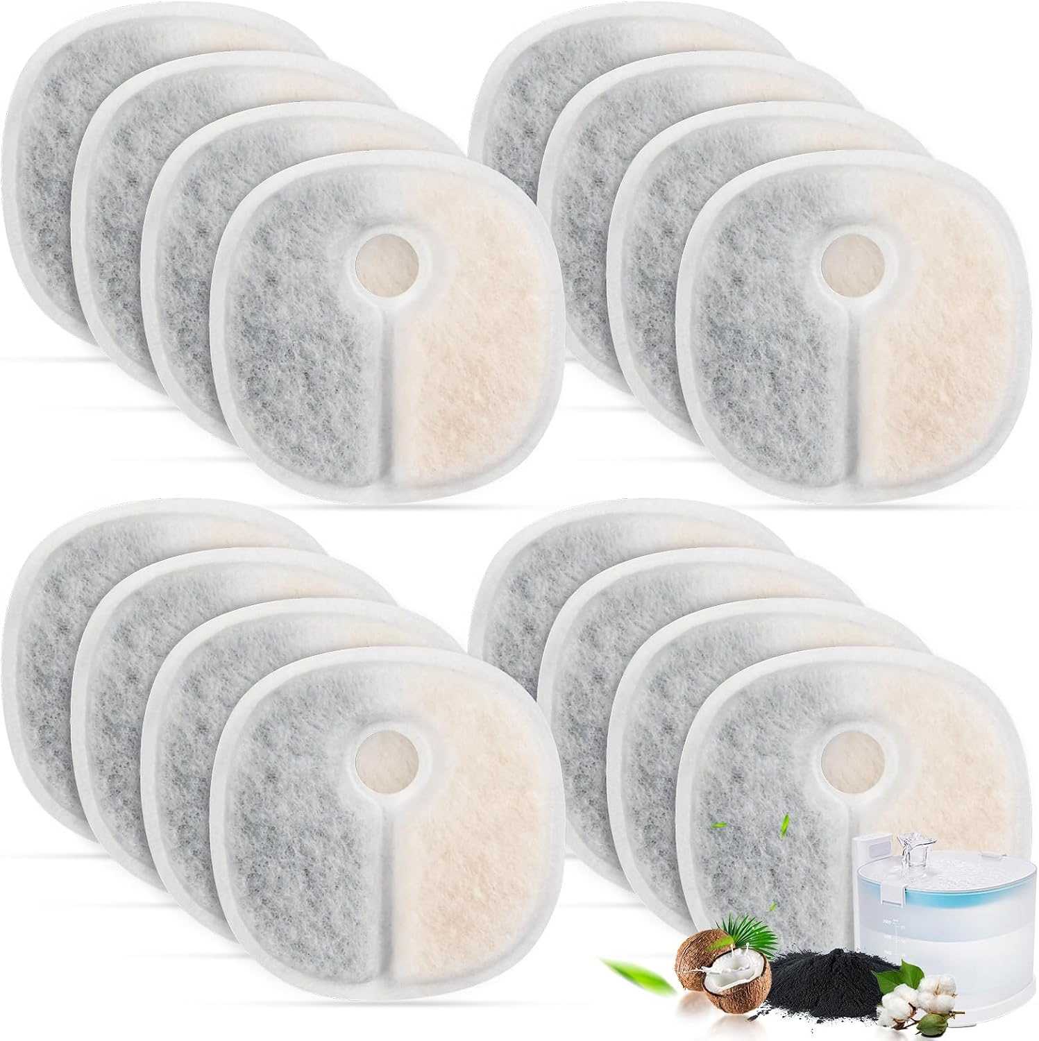 Filter Replacements Compatible with E1E1 Cat Fountain 2L67oz, 16 Pack refills of 1 Year Set for Pet Water Fountain