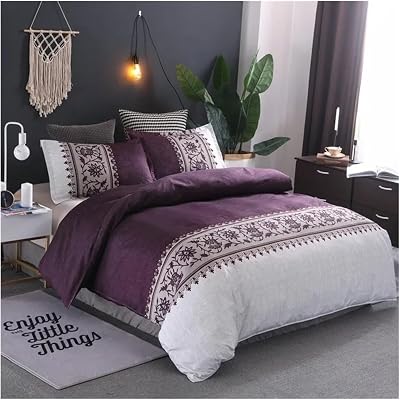 Luxury Bedding Set Single Double Duvet Cover Set Solid - Style Couple Quilt Cover Breathable Lightweight Fluffy Bed Set 3Pcs,All Season Comforter,Purple,200x230cm 3pcs