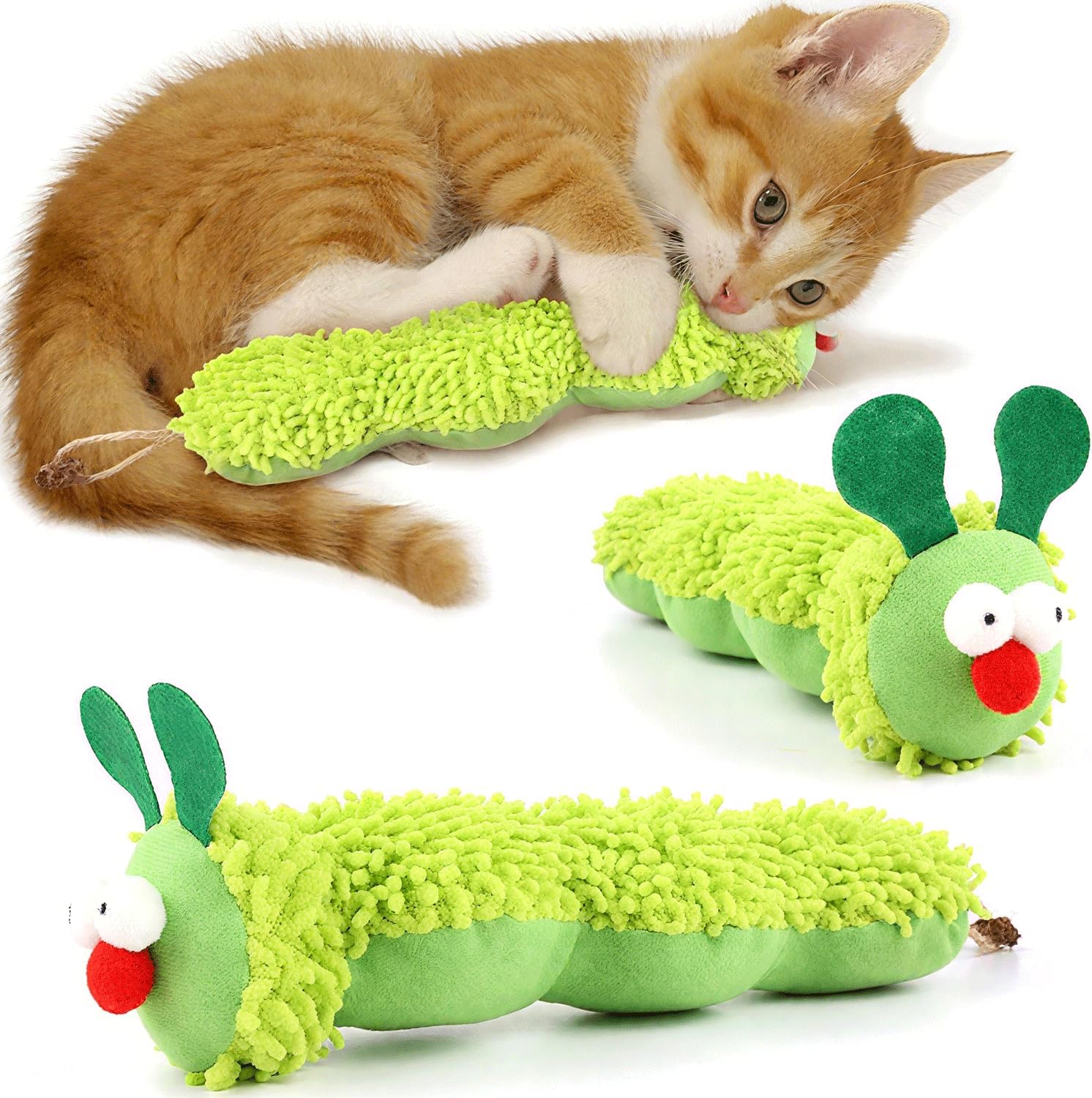 Speedy Panther Cat Catnip Toy for Indoor Cats, Cat Chew Toy for Teeth Cleaning, Bite-Resistant Plush Caterpillar Design, Dental Health Benefits, Green