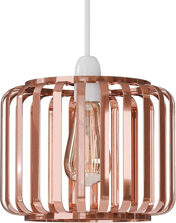 Rose Gold Metal Wire Cage Ceiling Light Shade Easy Fit Pendant Lamp Shade | Ceiling Hanging Indoor Pendant Light Lampshade for Living Room, Bedroom, Restaurants (Rose Gold Cage)