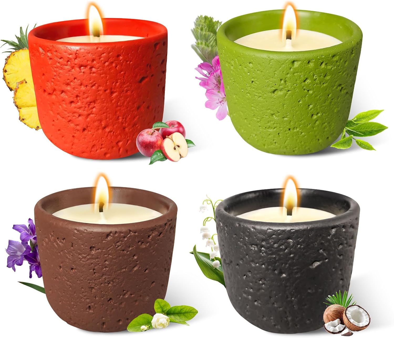 Scented Candle, 4pcs Aromatherapy Candle with Colorful Cans, Nature Scents Soy Candle Jar 60-Hour Burn Time with Warm Flame Candles Gift for Christmas Home