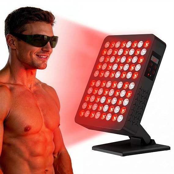 Red Light Panel with 80 Pcs High-Intensity LEDs, 660 Red Light & 850 Near-Infrared Lamp Panel for Full Body, Integrated Control, Adjustable Stand for Home Office & Gym (Black-80LEDs-Pro)