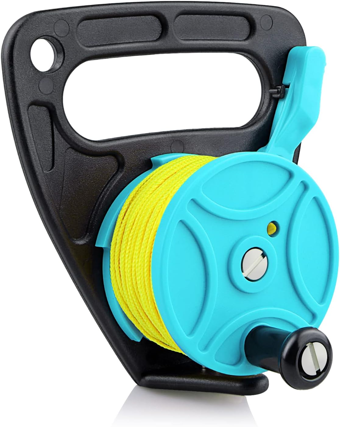 Scuba Dive Reel with Thumb Stopper, 150ft Hi-Visibility Retractable Line Diving Reel Finger Spool with Handle Stop Switch for Cave and Wreck, Kayaking, Spear Fishing, SMB Blue+Yellow Line