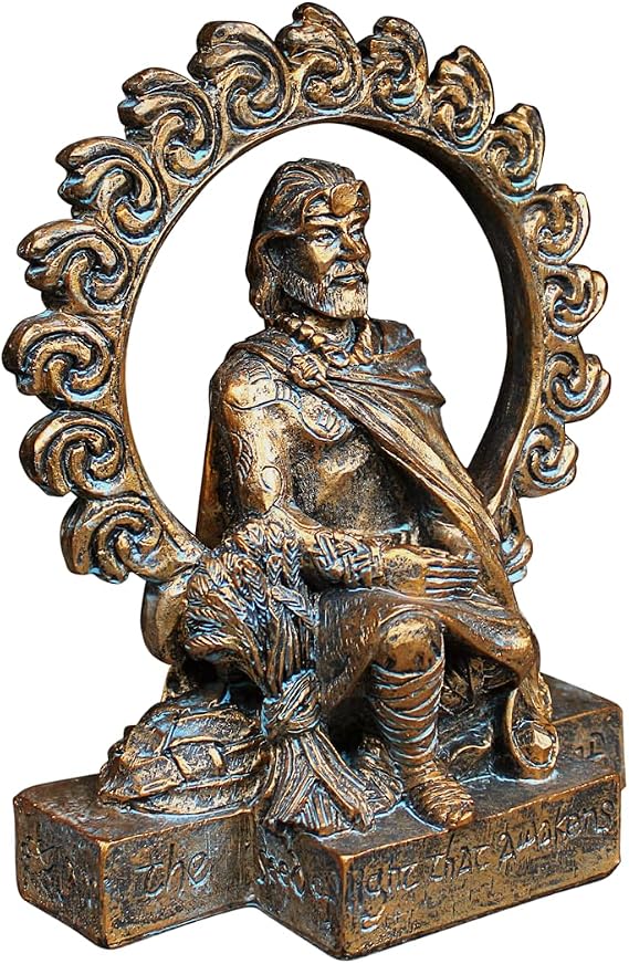 Dryad Design 6.5" Lugh Statue Celtic Sun God Figurine - Pagan Home Decor | Bronze finish resin master of crafts & sun god with base inscription; Celtic Wiccan pagan altar decor