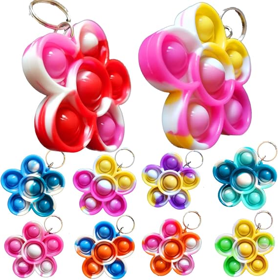 30 Packs Rainbow Spring Flower MIni Pop Bubble Fidget Sensory Toys, Silicone Stress Relief Spring Party Favors and Classroom Prize Gifts