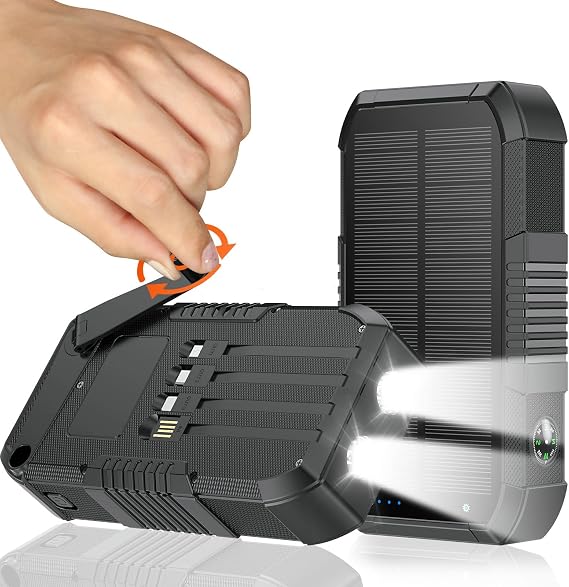 Solar Power Bank 66800mAh Built in Hand Crank for Camping and Hiking