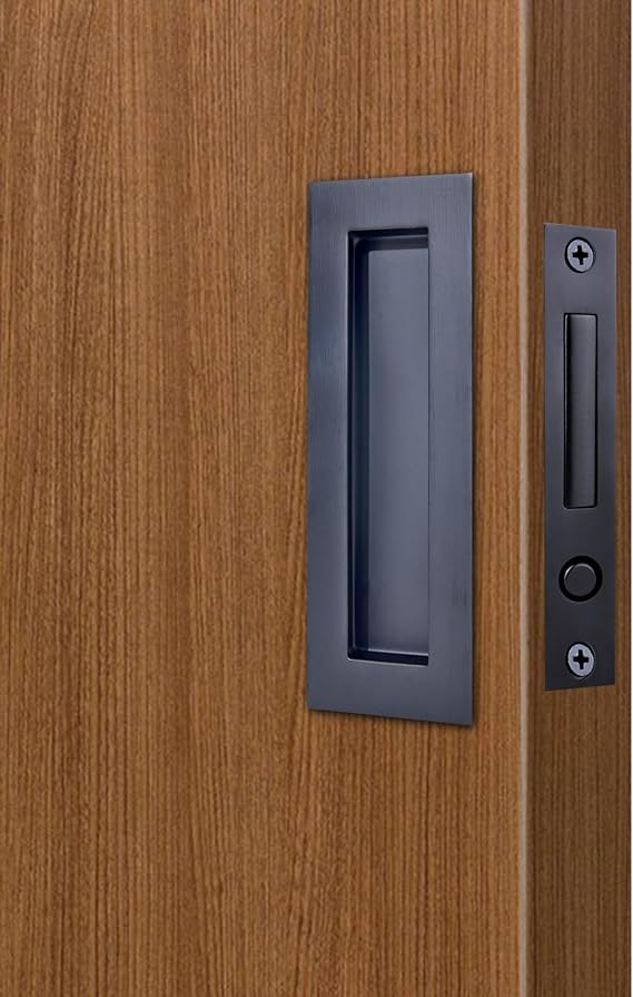 Dontay Rectangular Pocket Door Handles and Edge Pull,Dummy Lock,Matte Black | 304 Stainless Steel,Low-profile Recessed Design,Sliding Door Hardware for 1 3/8to 2 3/16Thickness,Sturdy everyday operation