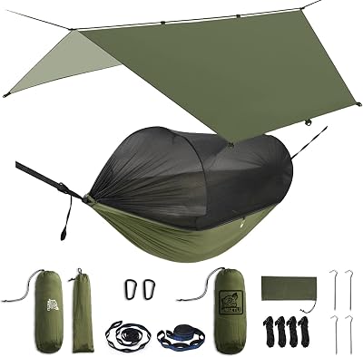 Miztli Camping Hammock -Portable Hammock wSpacious Net & Tree Straps wAdjustable Loops, Double and Single Hammock for Outdoor, Indoor, Hiking and Travel
