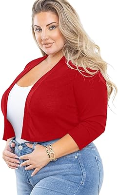 AusLook Womens Plus Size Shrug 34 Sleeve Lightweight Open Front Knit Cropped Bolero Cardigan Sweater 1X-5X