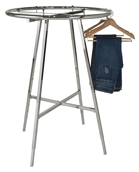 Econoco Round Folding Rack, 36" Diameter | Chrome folding rack with 360 garment access, professional-grade durability, folds flat for compact storage