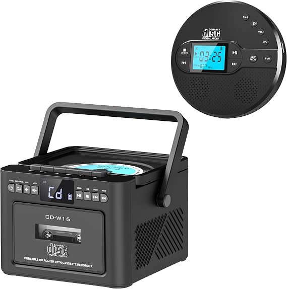 Portable CD Player with Bluetooth + Boombox Cassette CD Player for Home