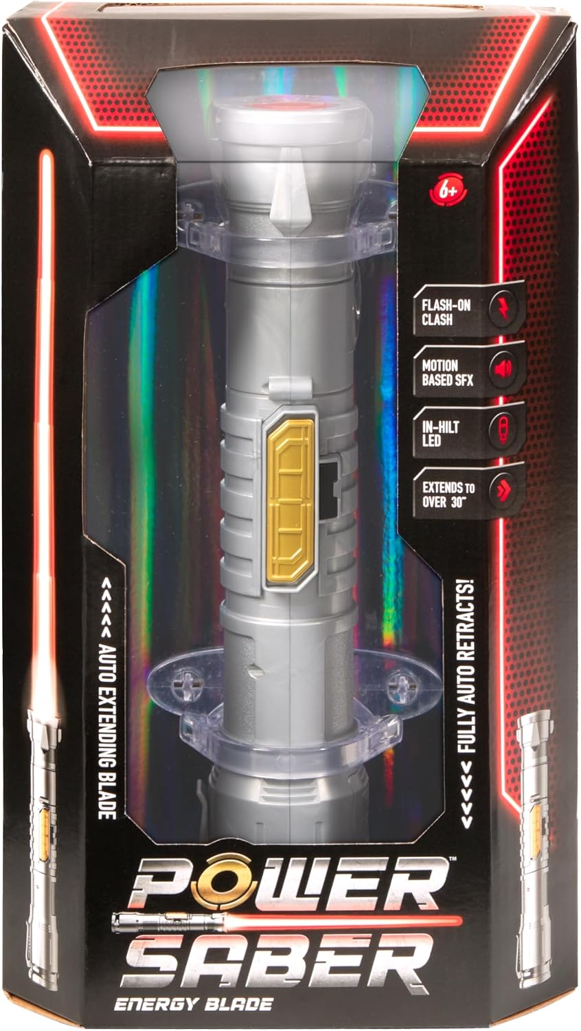 Power Saber: Red | Auto Extending 30" LED Energy Blade | With Motion Based Light and Sound Effects | Recommended Ages 6
