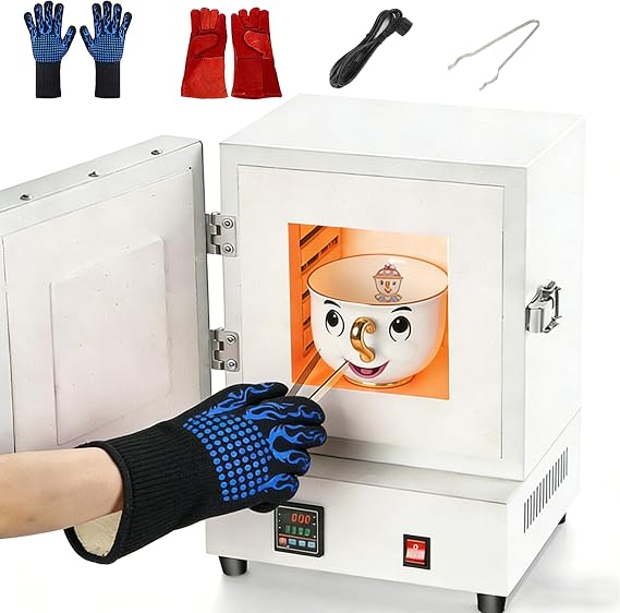 Four-sided heating electric kiln, 1150C = 2100F,laboratory sealed high-temperature furnace, handmade pottery kiln., 2000W Digital Temperature Control, 220V/110V, with Heat Resistant Gloves and Tongs