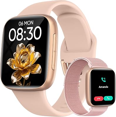 Smart Watch for Women, 1.85 AMOLED Ultra-Clear Screen Smartwatch Compatible iPhoneSamsungAndroid, 100 Sport Modes Fitness Tracker with Heart RateSpO2Sleep Monitor, 3ATM Waterproof, 2 Bands