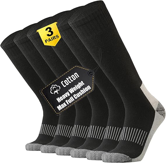 ONKE Knee High Socks for Men Heavy Duty Work Boot Over the Calf Long Tube | Cotton, Max Full Cushion, Moisture Wicking, Odor Control, Durable Breathable, Comfortable, Thick & Warm, Size M/L/XL 2/3 Pack