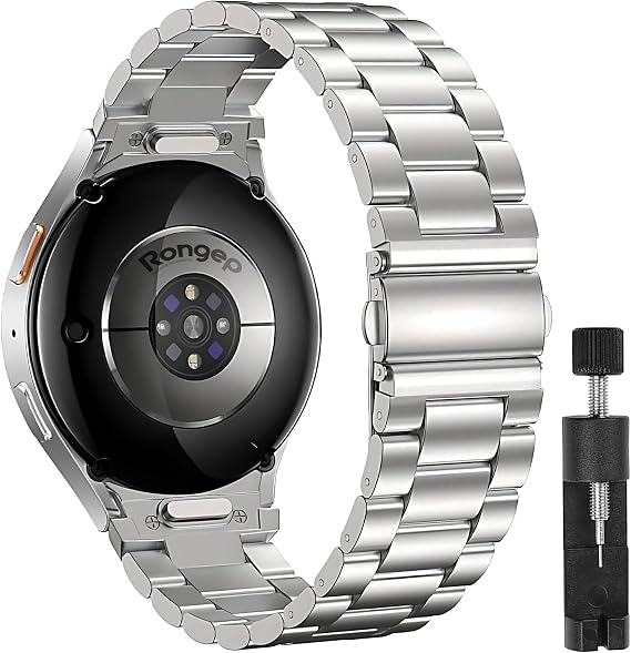 Compatible with Rongep Samsung Next Generation Link Broad Bean Model 20mm Steel Cord Galaxy Watch 7 Cord (40mm/44mm) for Galaxy Watch 7/6/5/4 Series Watch 6/4 Classic (47/43/42mm) Compatible