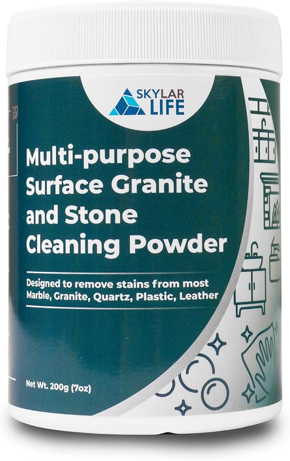 Skylarlife Multi-purpose Surface Stone Cleaning Powder (200g) to remove rust stain, yellowing, oil stains, from most marble, granite, quartz, concrete, countertop and stains from boat