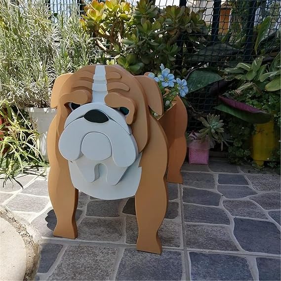 MeganJDesigns Dog Planter Plant Pot,Animal Flower Planter Pot for Garden Decoration,Storage Container Dog Planters,Handmade Planter for Garden Flower Cactus Office Home Decor Gift (Bulldog Brown)