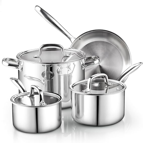 Cook N Home 3-Tier Clad Stainless Steel Cookware Set Pots and Pans Kitchen