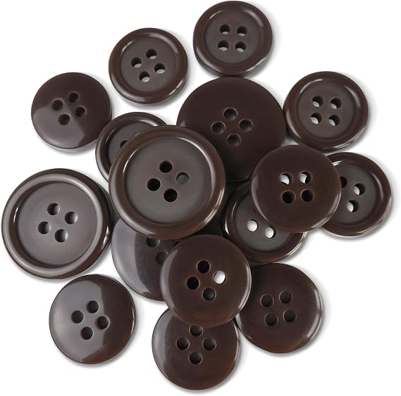 ButtonMode Basic Suit Buttons 16pc Set Includes 4 Buttons Measuring 20mm (3/4 Inch) for Jacket Front, 12 Buttons Measuring 15mm (5/8 Inch) for Jacket Sleeves and Pants, Brown Dark, 16-Buttons