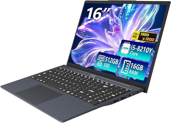 KUMNOSAL Laptop, 16 Inch Laptop Computer i5 (Up to 3.6GHz) for 16GB RAM 512GB SSD, FHD 1920 * 1200p, UHD Graphics 617,180 Opening, Backlit Keyboard with Numeric Keypad Lap Top for Business Student