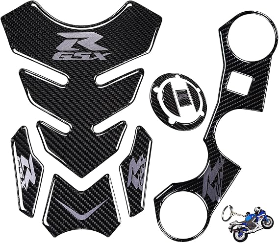 Real Carbon Fibre Gas Cap, Tank Pad,Triple Tree Front End Upper, Top Clamp Decal Stickers, Tank Pad, Tank Protector for GSXR 600 GSXR 750 GSXR 1000 K6 K7 K8 K9 L1 2006-2017(GREY)