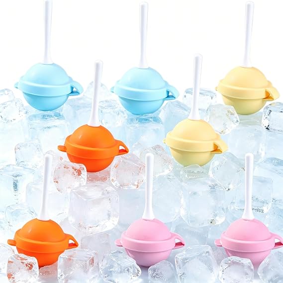 Silicone Lollipop Ice Cream Maker Molds,Ice Pop Molds Popsicle Maker, Colorful Diy Popsicle Maker For Summer Parties, Creative Sphere Popsicle Mold For Home (8-PCS)