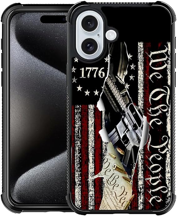 DJSOK Compatible with iPhone 16 Case,Design Pattern Back Bumper Anti Scratch Reinforced Corners Soft TPU Caver,Cases for Men Women-Classic American Flag 1776 We The People