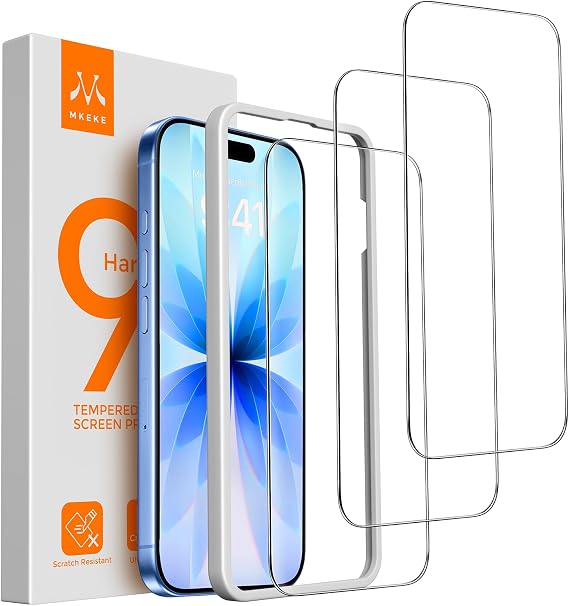 Mkeke 3 Pack Screen Protector for iPhone 17 6.3" [9H+ Tempered Glass]