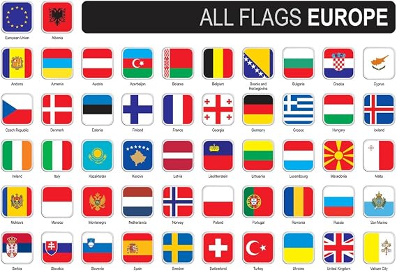 Square Flags of Europe Cool Wall Art Print Poster 18x12