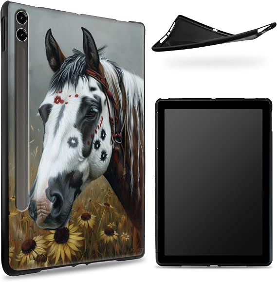Designed for Samsung Galaxy Tab S8 Plus 2022 / S7 FE 2021 / S7 Plus 2020 12.4" Case, Matte TPU Rubber Back with Art Animal Horse, Slim Rubber Soft Silicone Cover with S Pen Holder