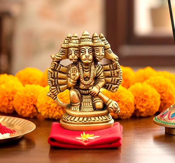 eSplanade Brass Panchmukhi Hanuman Anjaneya Pavan Putra Bajrangbali Idol Murti Moorti Statue (2.5 Inch)