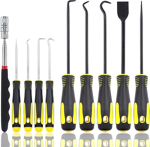 10Pcs Mechanic Pick Set Mechanic Precision Hook Picks Tools Set with Scraper Pick Hook Puller Remover Hose Removal Tool Automotive and Electronic Hand Tool