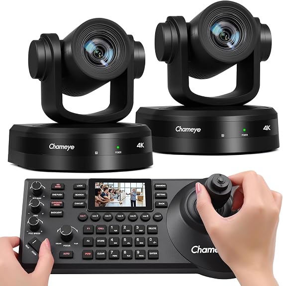Chameye 4K 20X PTZ Camera, AI Tracking HDMI PTZ Camera for Church Worship Education Conference Events, PoE PTZ Controller (4K PTZ Bundle CH420x2+E300)