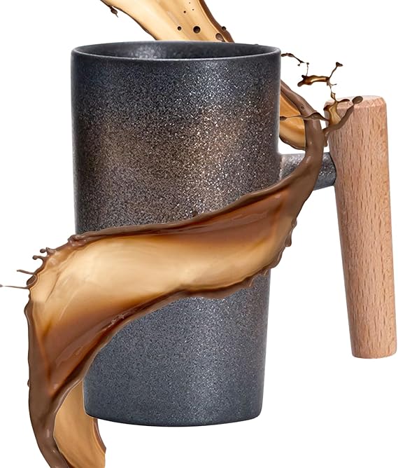 Coffee Cups Ceramic Wooden Handle Ergonomic Coffee Tea Cup Drinkware | 220ml Beverage Mug for Cafe, Coffee Brewing, Breakfast, Camping, Travel, Restaurant, Diner, Daily, Tea Ceremony, Travel,