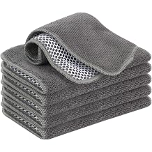 VIVOTE 6 Pack Microfiber Dual Surface Mesh Scrubbing Cloth, No Scratch Dish Cloths for Kitchen, 2 in 1 Microfiber Cleaning Cloth, 20cmx20cm (Grey)