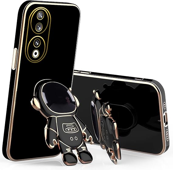 for Honor X7b Case with Cute Astronaut Hidden Stand, Compatible with Honor X7b Phone Case for Women Men Girls Silicone Bumper Cover (Black)