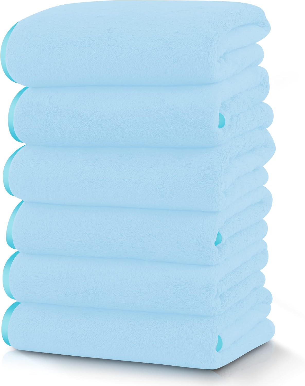 TENSTARS Silk Hemming Hand Towels for Bathroom - Quick Drying - Ultra Soft Microfiber Absorbent Towel for Bath Fitness, Gym, Shower, Hotel, and Spa - 16x28 Inch | Set of 6, Aquamarine