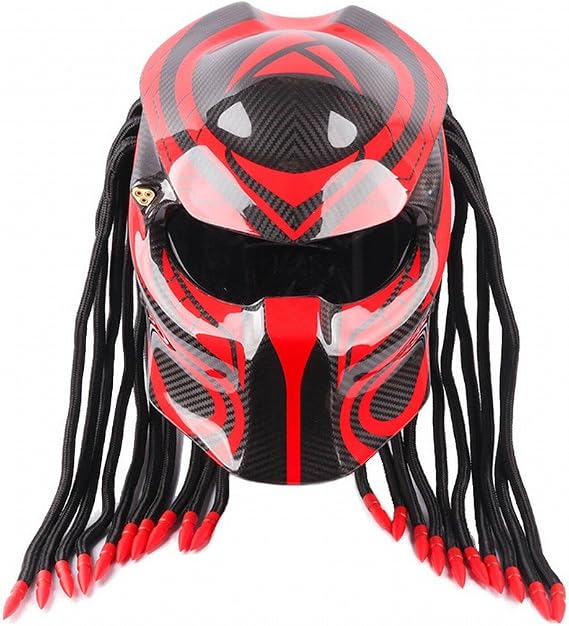 GUO Motorcycle Personality Helmet Predator Warrior Carbon Fiber Helmet,B,XL