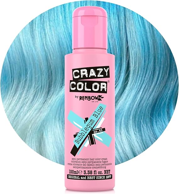 Renbow Crazy Color Semi Permanent Hair Color Cream Bubblegum Blue No.63 100ml